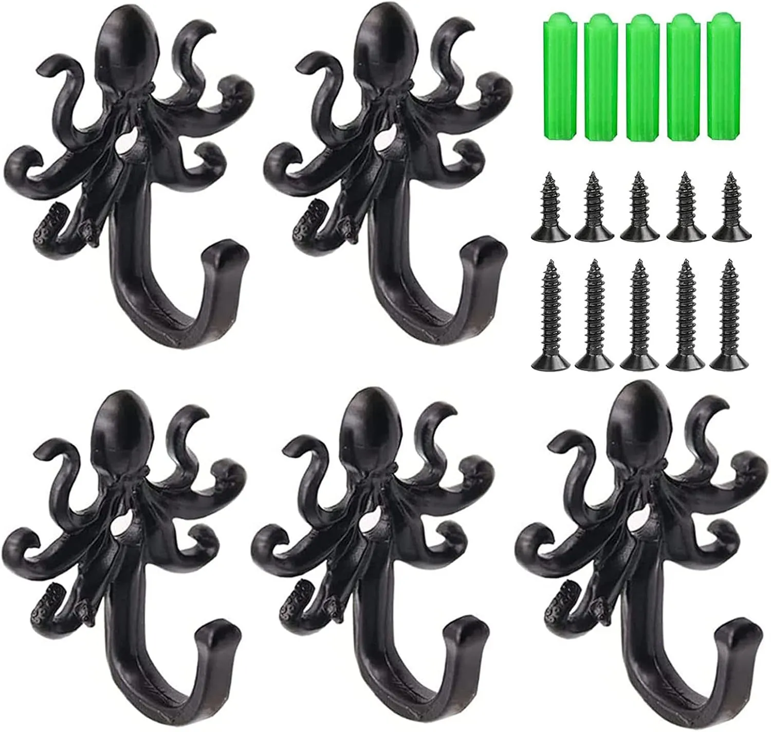 5 Pack Metal Key Holder No Rust Hooks Indoor Outdoor Coastal Hanging Art Wall Decorations Octopus Hooks Retro Garden Wall Decor for Hanging Clothes,Towels,Jackets,Bags (C-Octopus)