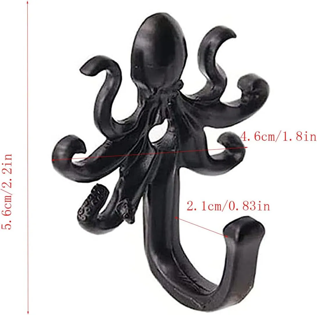 5 Pack Metal Key Holder No Rust Hooks Indoor Outdoor Coastal Hanging Art Wall Decorations Octopus Hooks Retro Garden Wall Decor for Hanging Clothes,Towels,Jackets,Bags (C-Octopus)