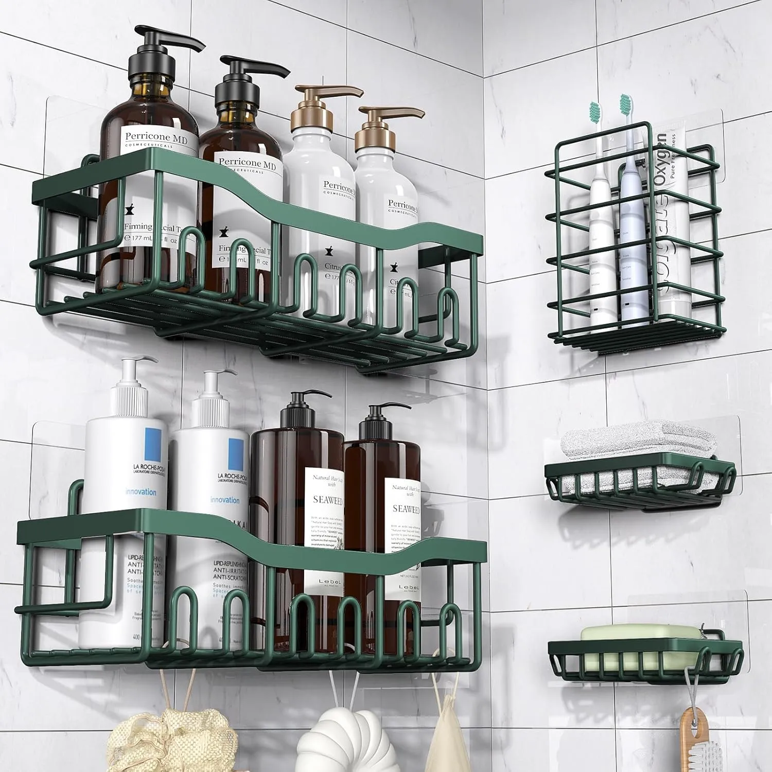 5-Pack Rustproof Stainless Steel Shower Caddy – No Drill Adhesive Bathroom Organizer with Large Capacity, Spacious Shower Shelves for Inside Shower, Kitchen & Home Decor Storage