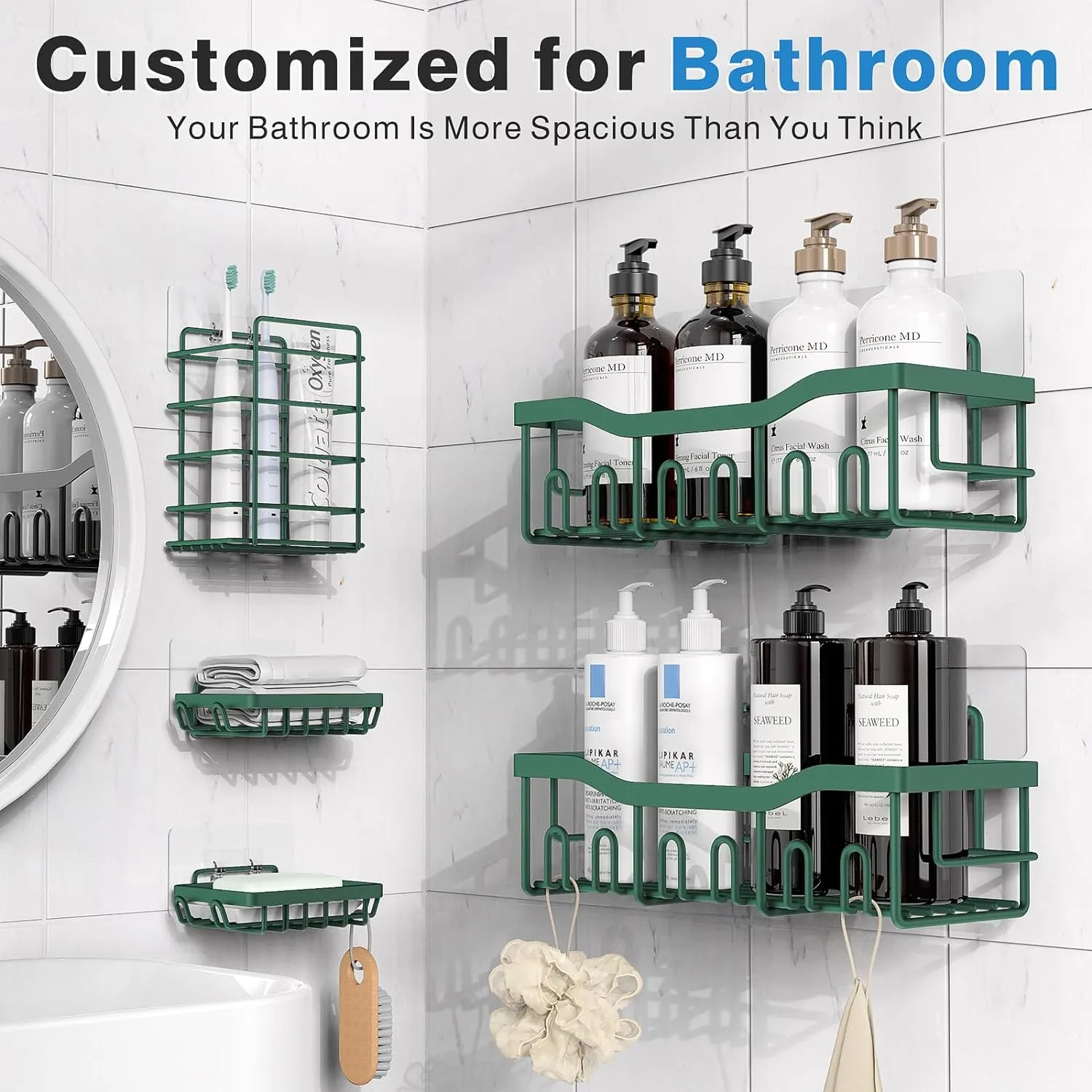 5-Pack Rustproof Stainless Steel Shower Caddy – No Drill Adhesive Bathroom Organizer with Large Capacity, Spacious Shower Shelves for Inside Shower, Kitchen & Home Decor Storage