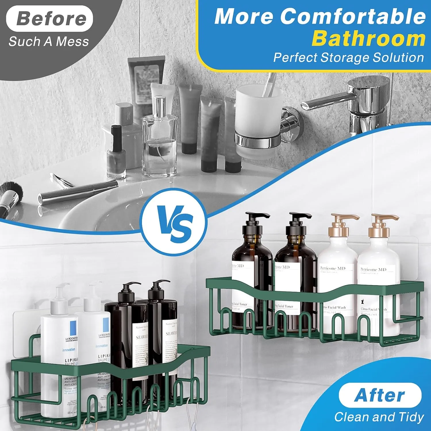5-Pack Rustproof Stainless Steel Shower Caddy – No Drill Adhesive Bathroom Organizer with Large Capacity, Spacious Shower Shelves for Inside Shower, Kitchen & Home Decor Storage