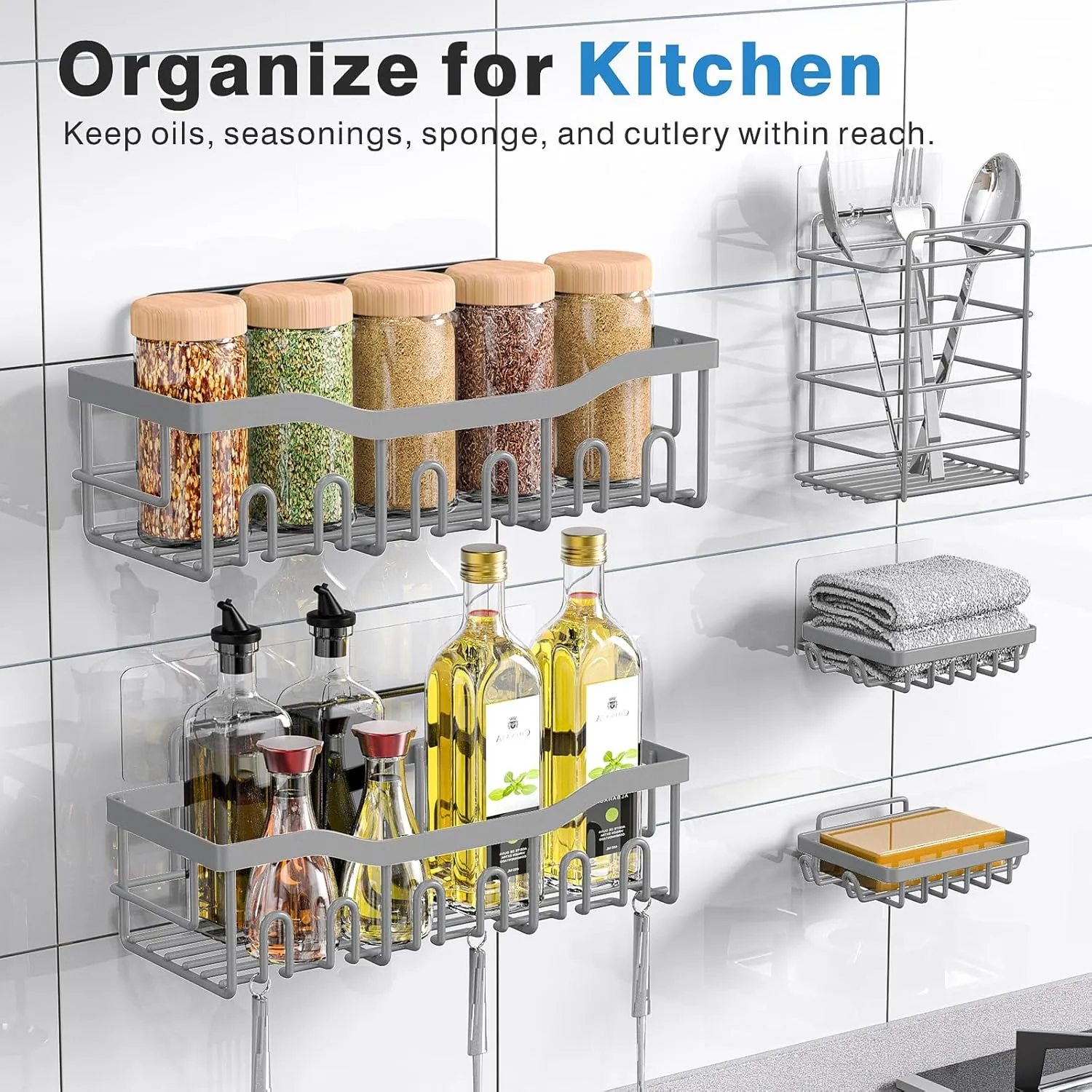 5-Pack Rustproof Stainless Steel Shower Caddy – No Drill Adhesive Bathroom Organizer with Large Capacity, Spacious Shower Shelves for Inside Shower, Kitchen & Home Decor Storage