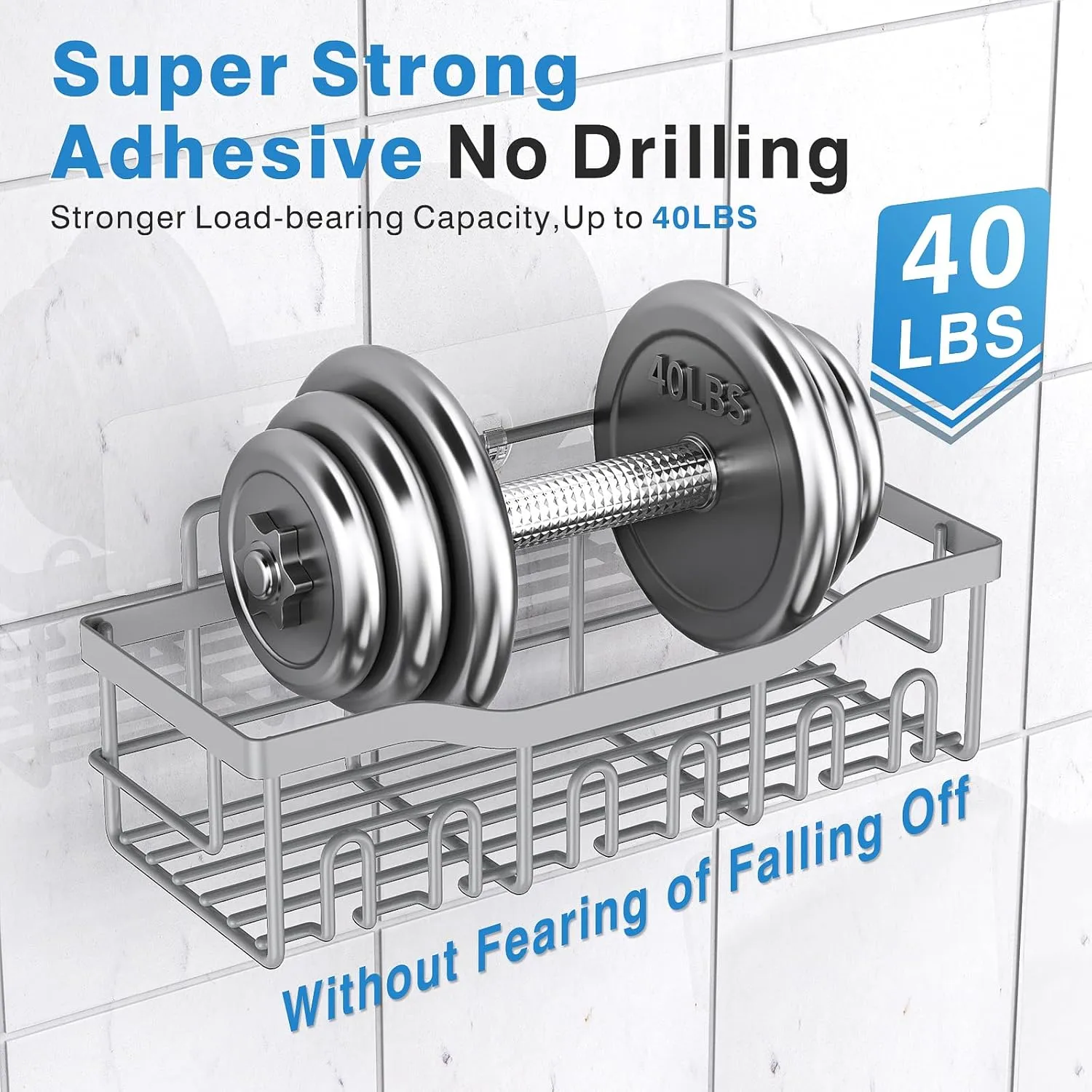 5-Pack Rustproof Stainless Steel Shower Caddy – No Drill Adhesive Bathroom Organizer with Large Capacity, Spacious Shower Shelves for Inside Shower, Kitchen & Home Decor Storage