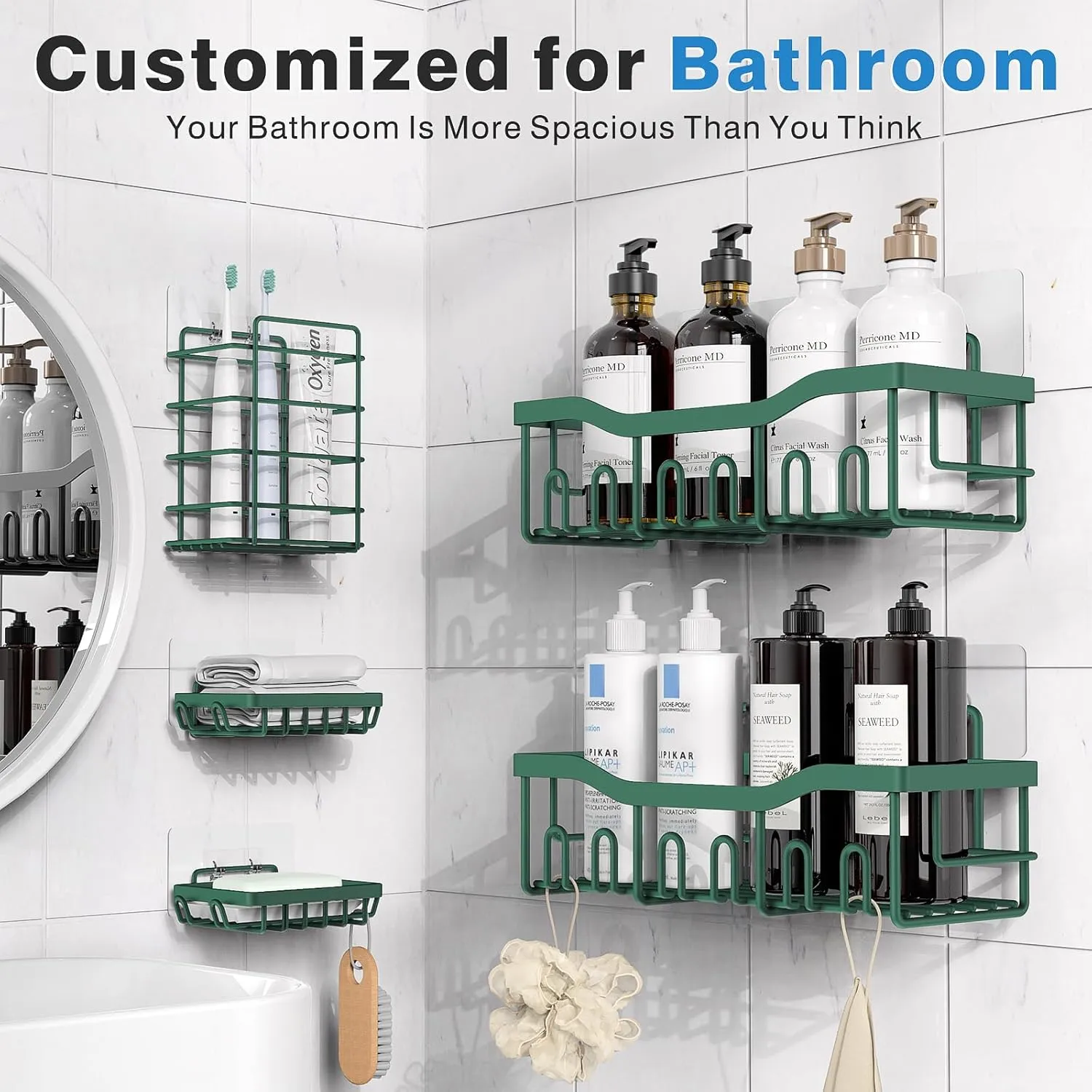 5-Pack Rustproof Stainless Steel Shower Caddy – No Drill Adhesive Bathroom Organizer with Large Capacity, Spacious Shower Shelves for Inside Shower, Kitchen & Home Decor Storage