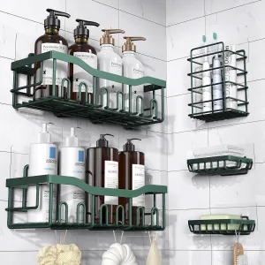 5-Pack Rustproof Stainless Steel Shower Caddy – No Drill Adhesive Bathroom Organizer with Large Capacity, Spacious Shower Shelves for Inside Shower, Kitchen & Home Decor Storage