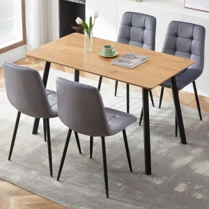 5 Pieces Table Set for 4,Oblong Imitation Wood Table for Home Office,Mid-Century Tufted Accent Chair Upholstered Living Room Chair Velvet with Backrest for Meeting Room,Reading Room