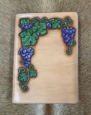 5" x 7" Hand Tooled Leather Notebook - Purple Grapes