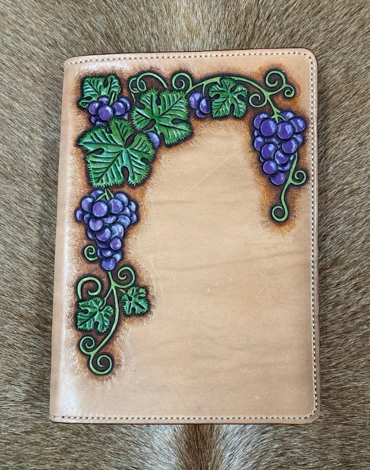 5" x 7" Hand Tooled Leather Notebook - Purple Grapes