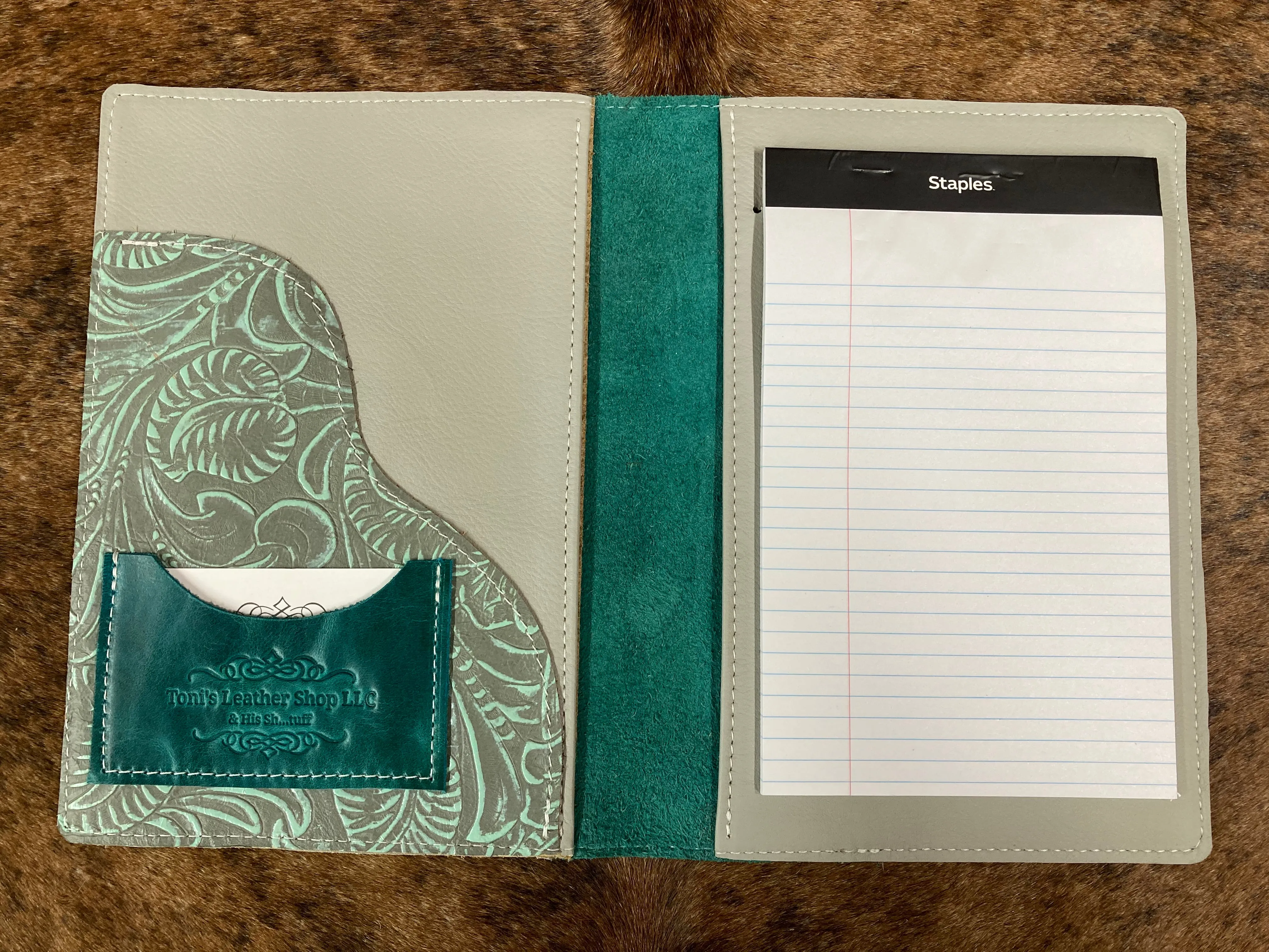 5" x 7" Turquoise Floral Embossed Leather Notebook