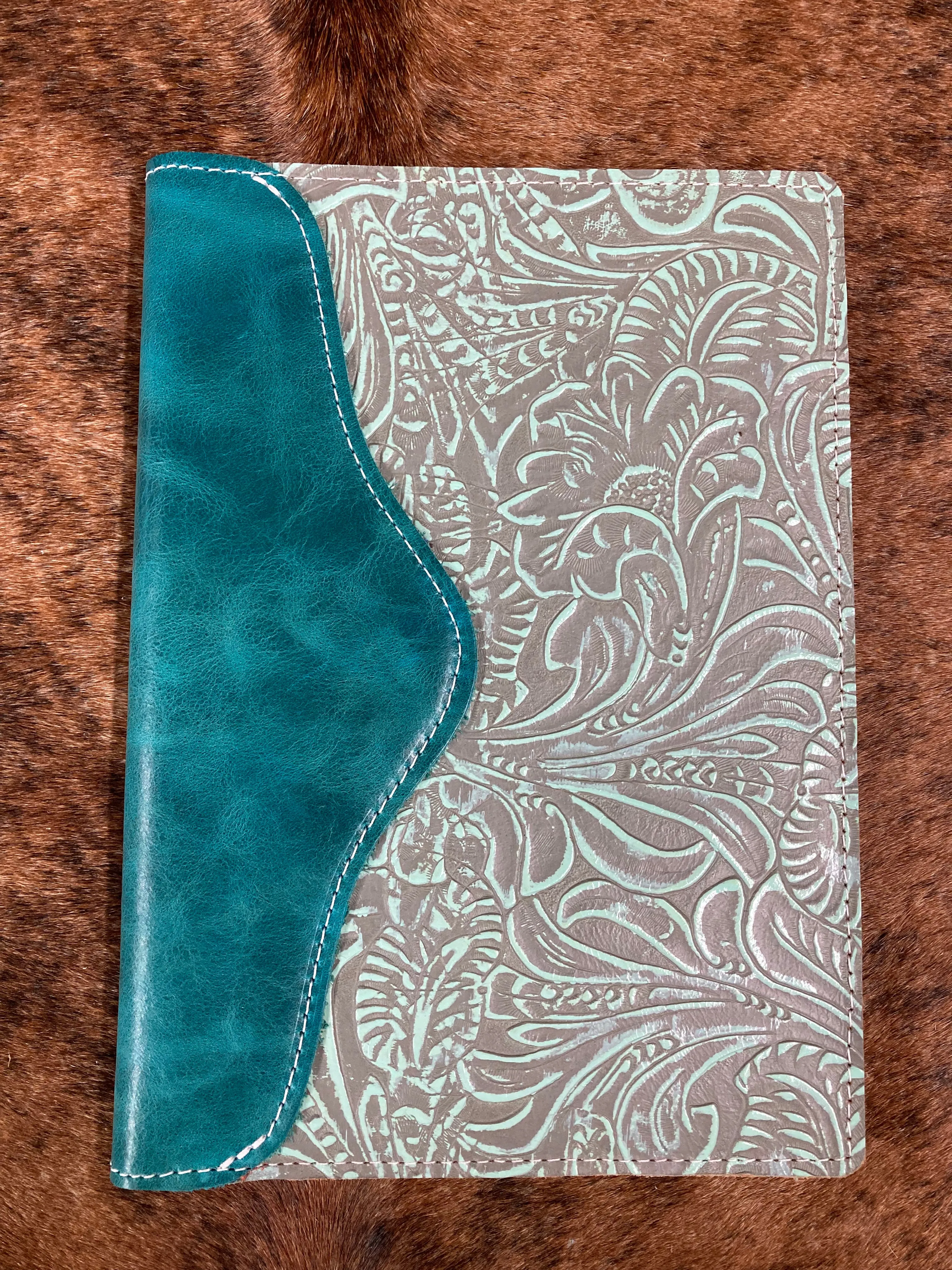 5" x 7" Turquoise Floral Embossed Leather Notebook
