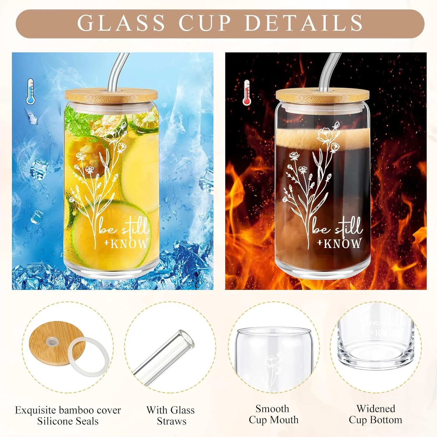 6 Pcs Christian Gift for Women Faith Be Still and Know 16 oz Tumbler Aesthetic Cup A6 Leather Religious Journal Ballpoint Pen Makeup Bag for Sunday School Godmother