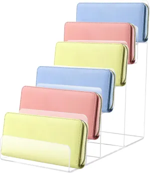 6-Tier Acrylic Wallet Display Stand,Clear Sunglass Organizer Plastic Risers for Display Purse Shelf Perfume Holder Jewelry Displays Rack ,Acrylic Tiered Displays Stand for Cosmetic Card Handbag
