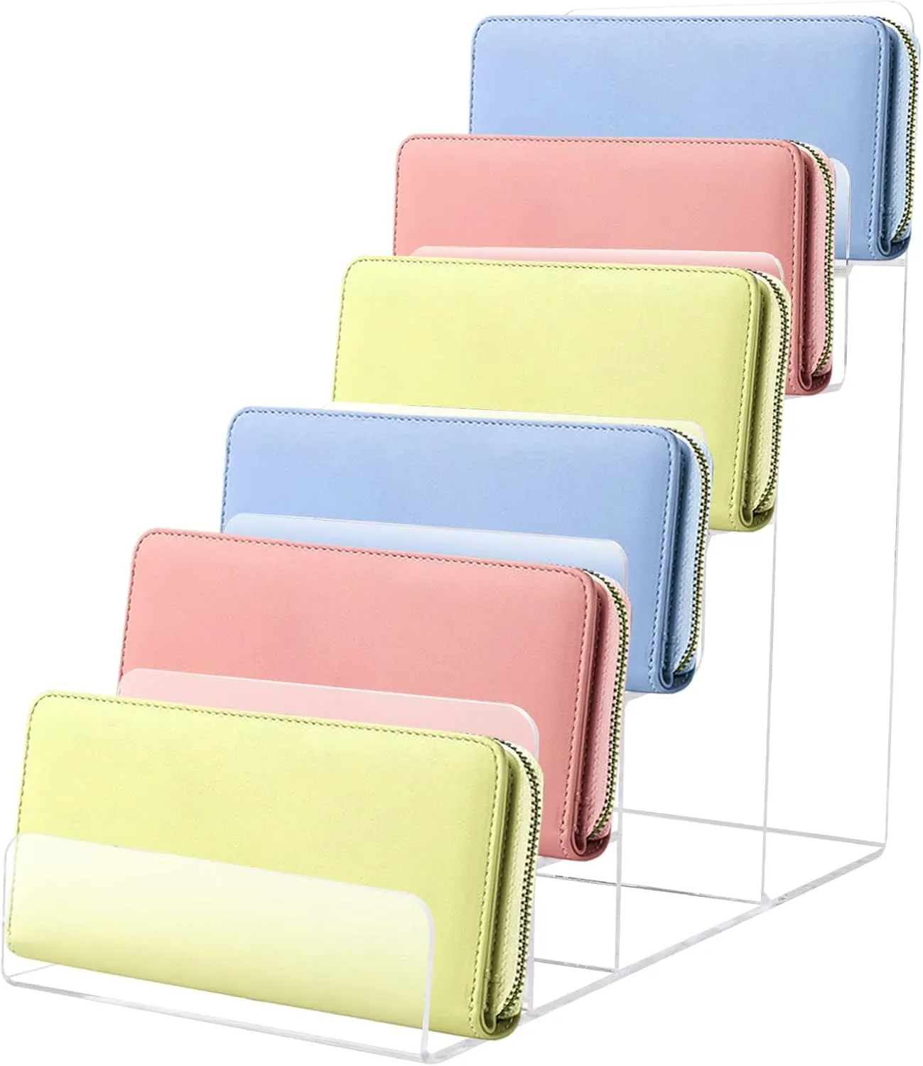 6-Tier Acrylic Wallet Display Stand,Clear Sunglass Organizer Plastic Risers for Display Purse Shelf Perfume Holder Jewelry Displays Rack ,Acrylic Tiered Displays Stand for Cosmetic Card Handbag