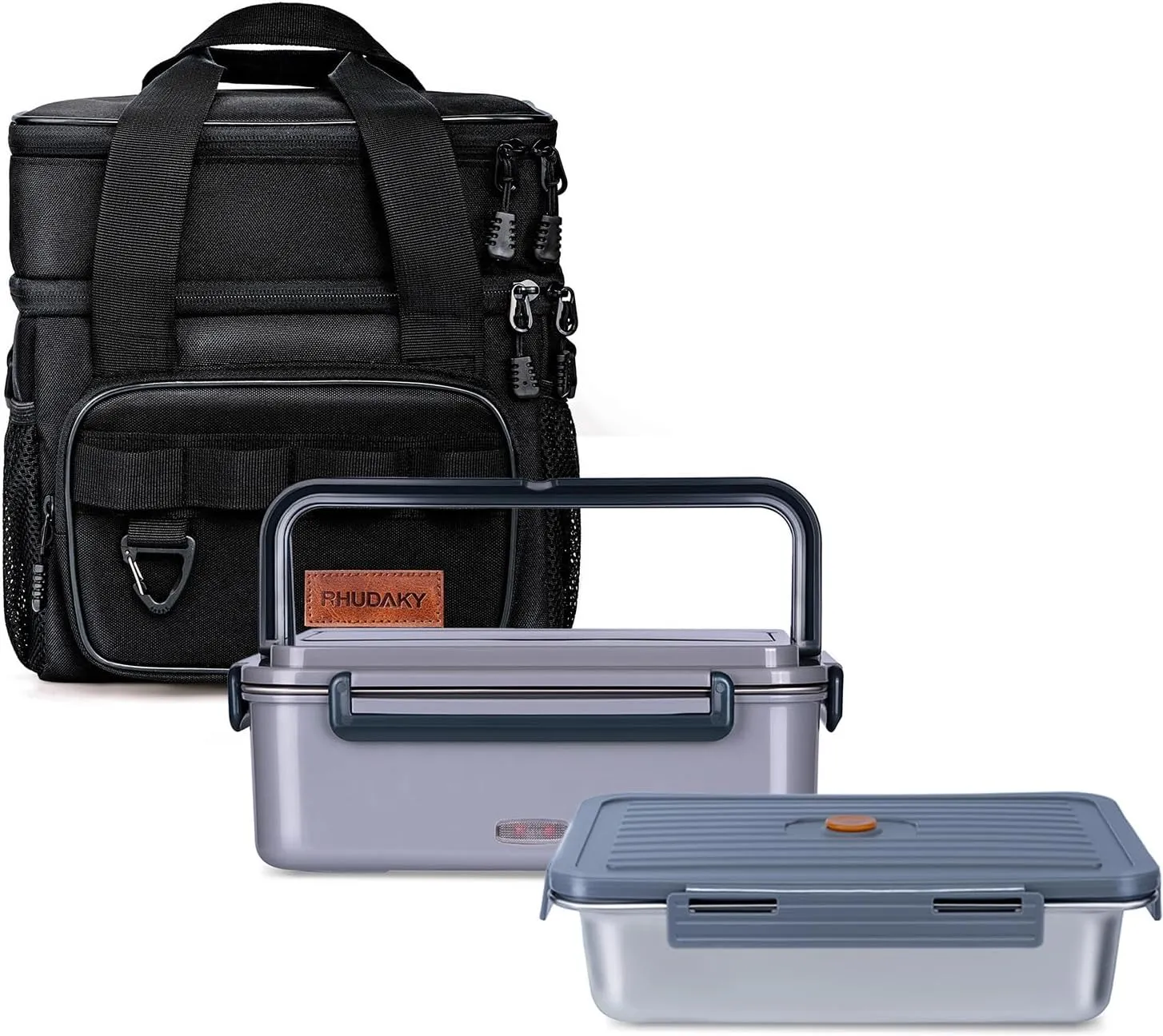60oz Electric Lunch Box for Adults Men, 80W Heated Lunch Box with Insulated Lunch Bag,12v/24v/110v Portable Food Warmer Heatable Lunchbox for Car Truck Work Travel