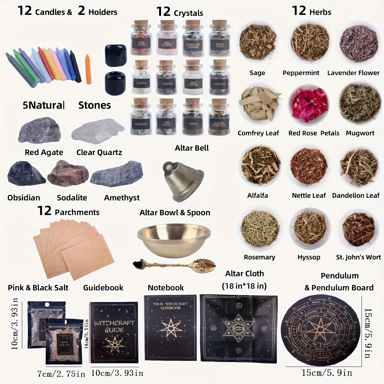 65-PCS Deluxe Witchcraft Kit - Rock Crystal Witch Altar Starter Set