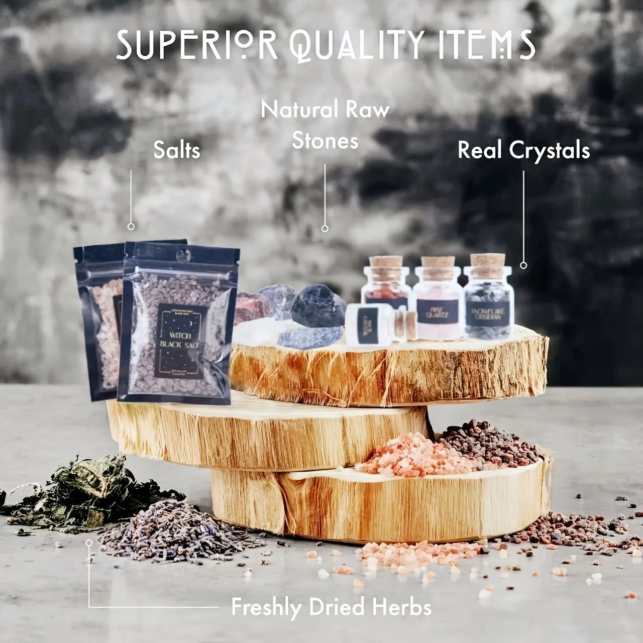65-PCS Deluxe Witchcraft Kit - Rock Crystal Witch Altar Starter Set