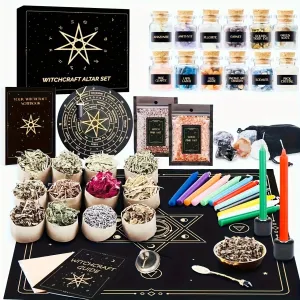 65-PCS Deluxe Witchcraft Kit - Rock Crystal Witch Altar Starter Set