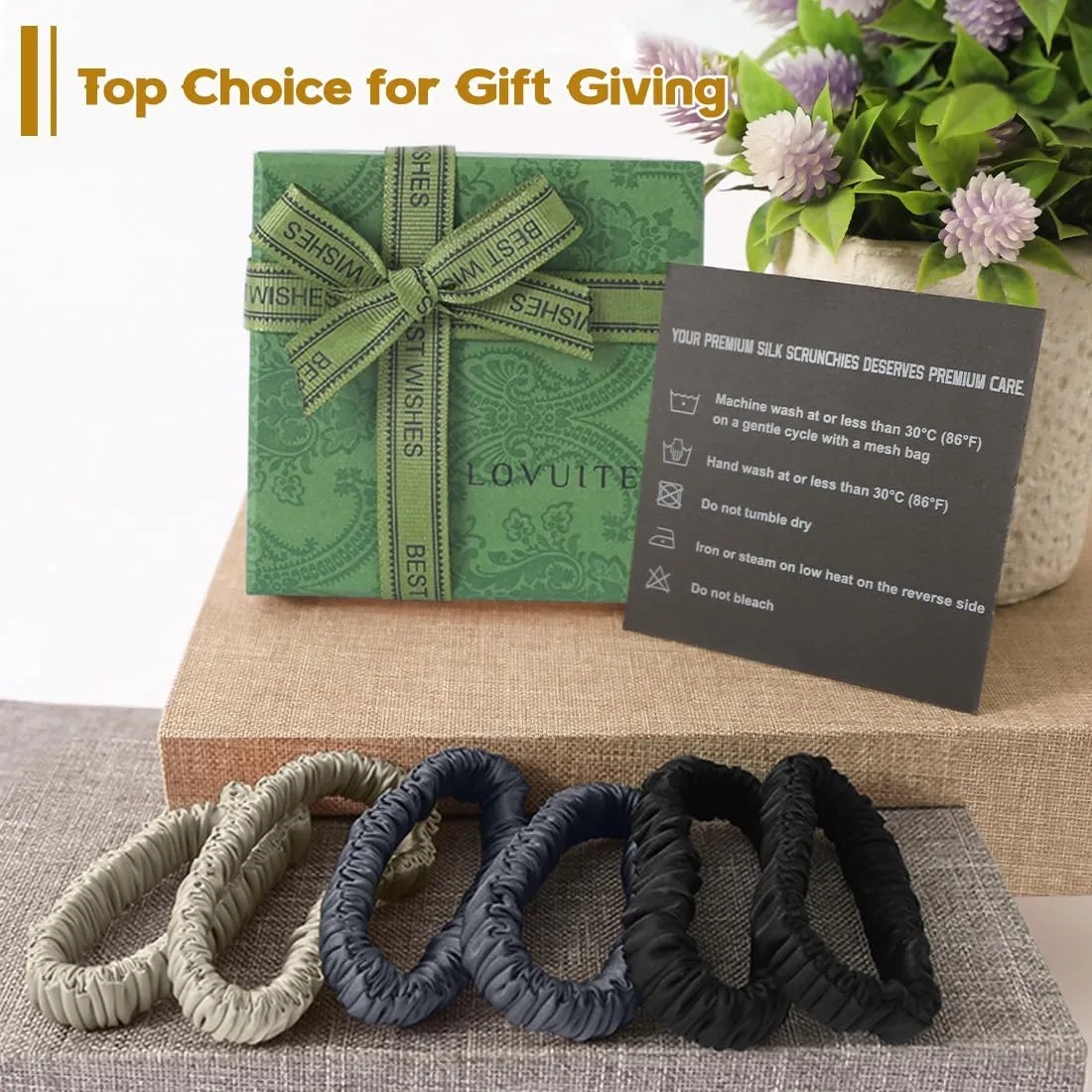 6PCS Silk Scrunchies, 100% Pure Silk Hair Ties, Scrunchies for Women Girls, Elastic Ponytail Holders No Damage