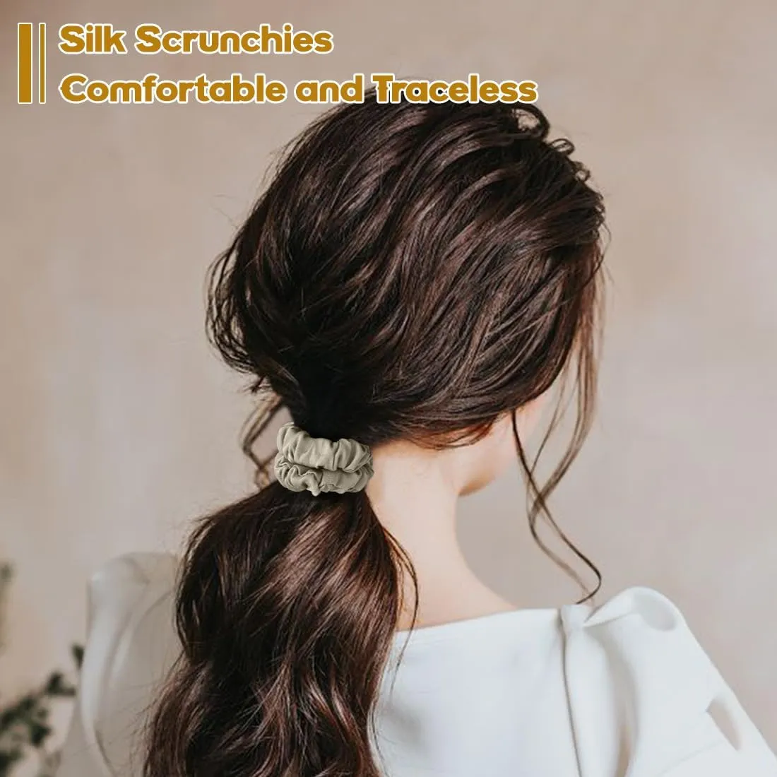 6PCS Silk Scrunchies, 100% Pure Silk Hair Ties, Scrunchies for Women Girls, Elastic Ponytail Holders No Damage
