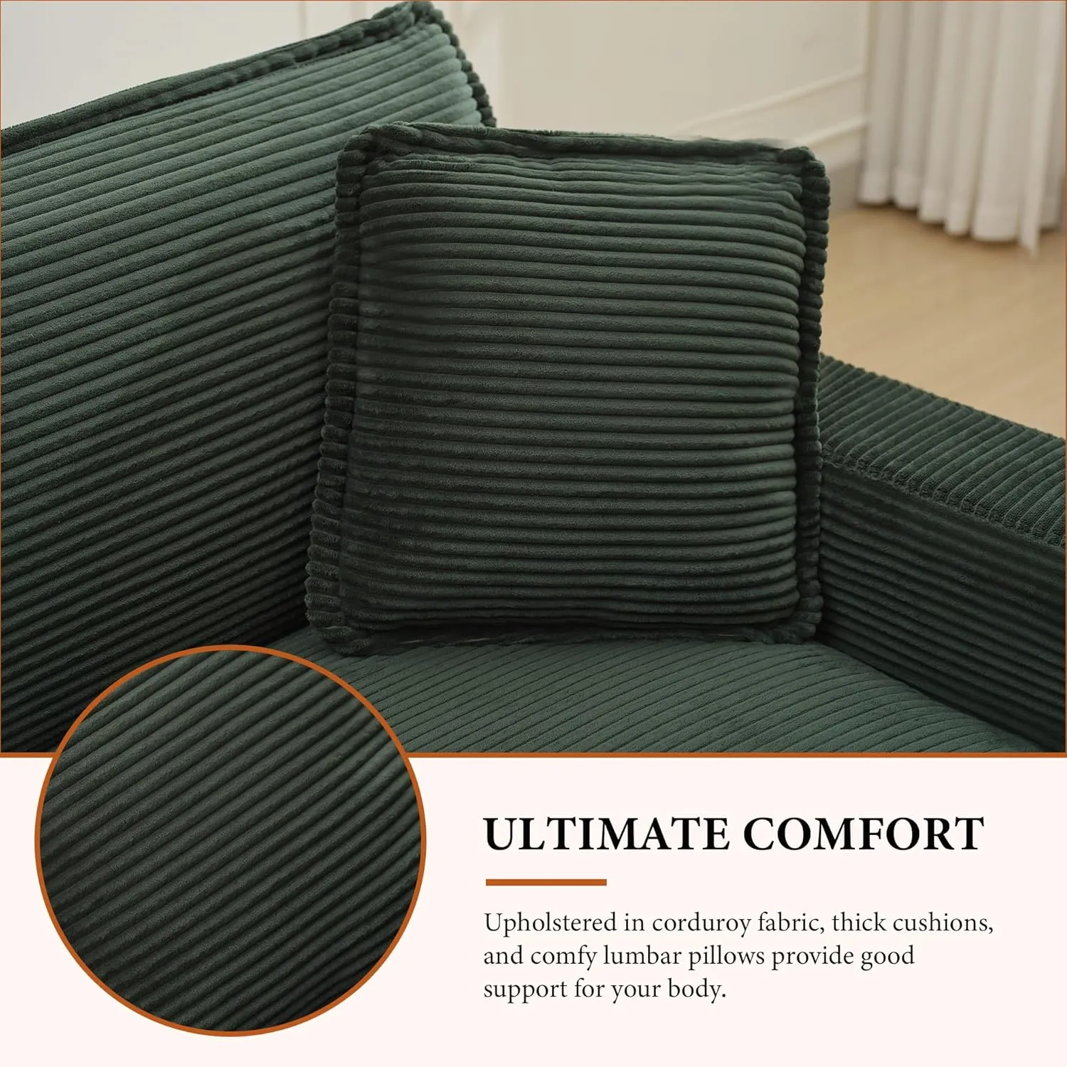 82.7" L Shaped Sectional Sofa with Cup Holders & USB Ports, Modern Loveseat Cloud Couch with Ottoman for Living Room, Apartment, Small Spaces, Emerald Green Corduroy