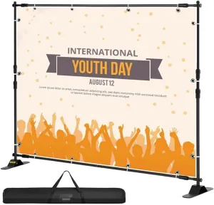 8ft Backdrop Banner Stand Step And Repeat For Trade Show Wall Exhibitor W/Carrying Case Photo Booth Background Adjustable For Beginners DIY Use(240 x 240cm)