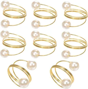 8Pcs Metal Napkin Rings Elegant Spring Napkin Holders for Weddings Parties Decorative Napkin Buckles with Beads Easy to Use Table Decorations Convenient Napkin