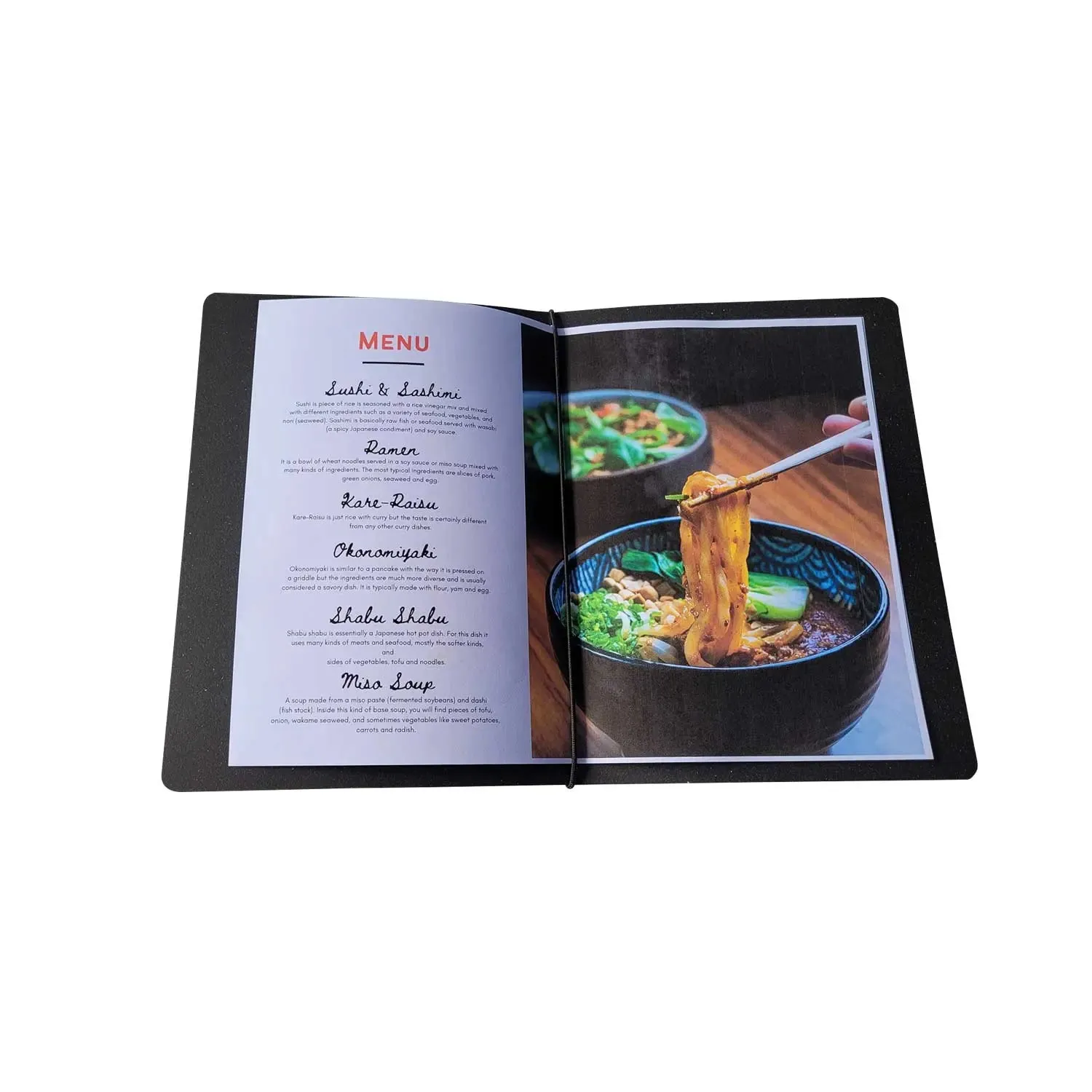 A5 Leather Menu Black or Light Tan with or without pockets