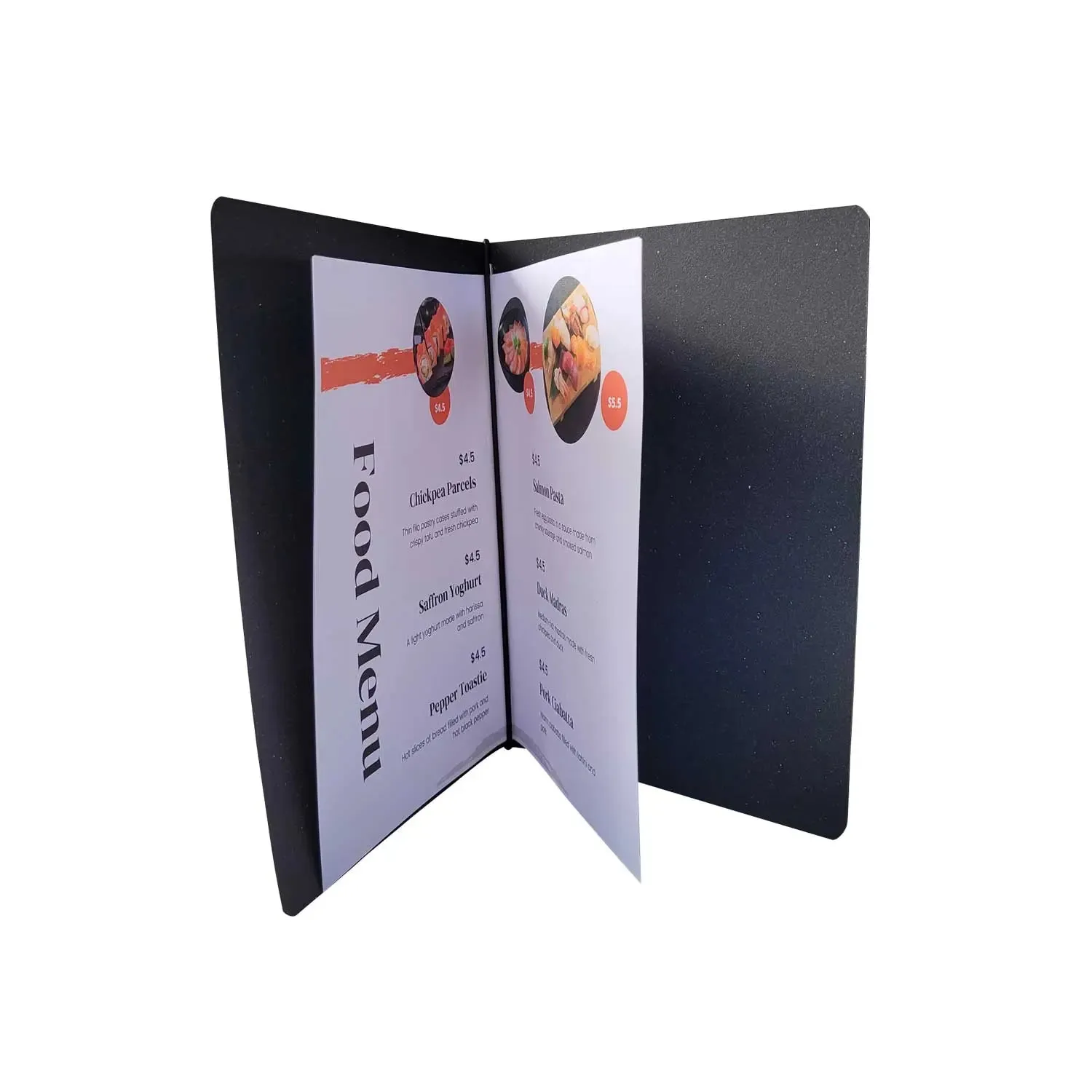 A5 Leather Menu Black or Light Tan with or without pockets