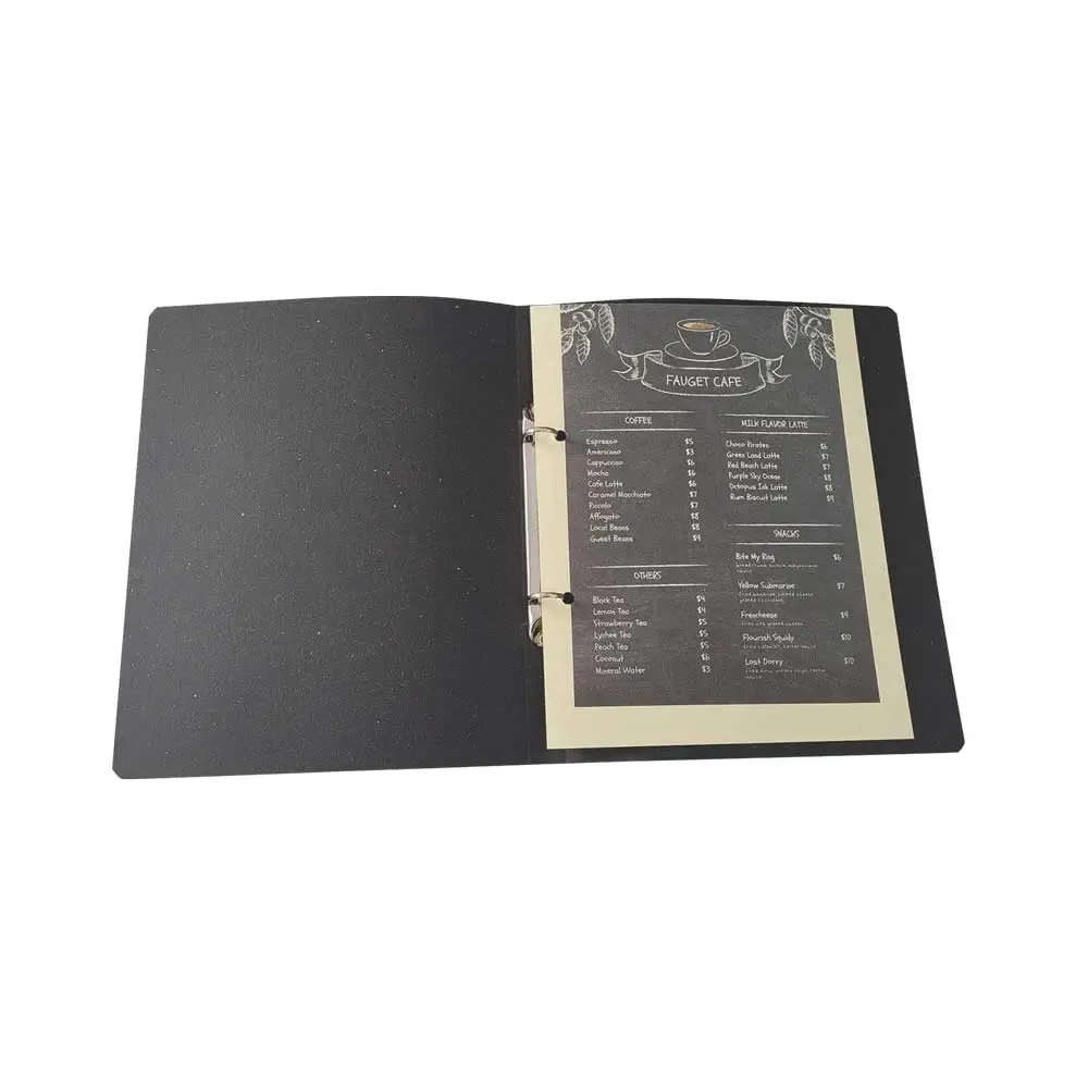 A5 Menu Binder Charcoal Black or Light Tan with or without pockets