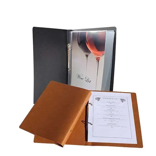 A5 Menu Binder Charcoal Black or Light Tan with or without pockets
