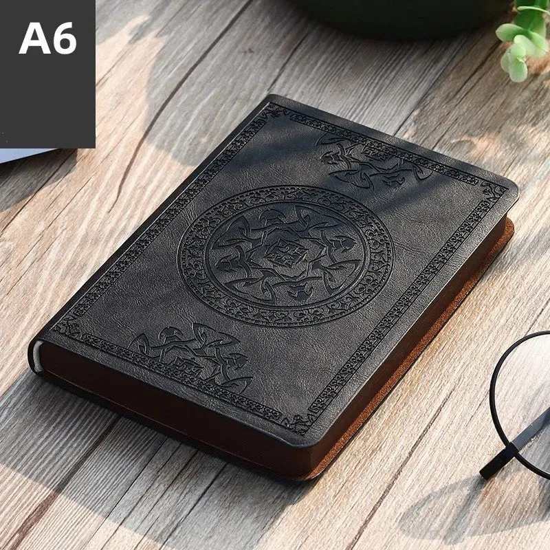 A6 Retro Pocket-Size Mini Notebook - Stamped PU Leather Writing Book for Office Bookkeeping