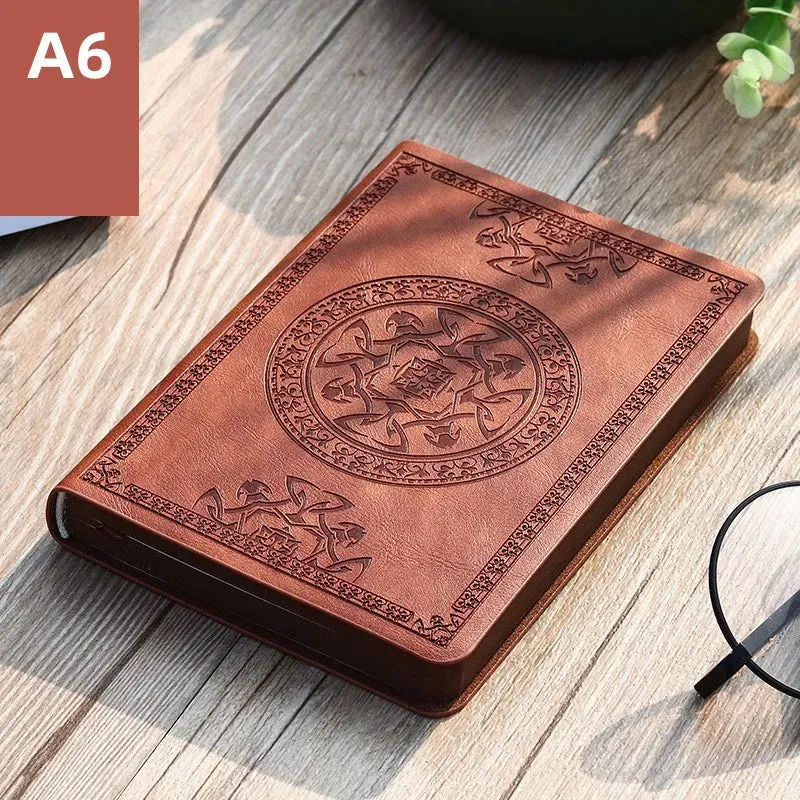 A6 Retro Pocket-Size Mini Notebook - Stamped PU Leather Writing Book for Office Bookkeeping