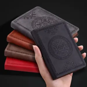 A6 Retro Pocket-Size Mini Notebook - Stamped PU Leather Writing Book for Office Bookkeeping