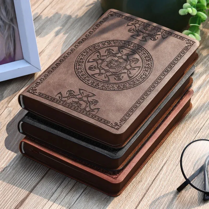 A6 Retro Pocket-Size Mini Notebook - Stamped PU Leather Writing Book for Office Bookkeeping