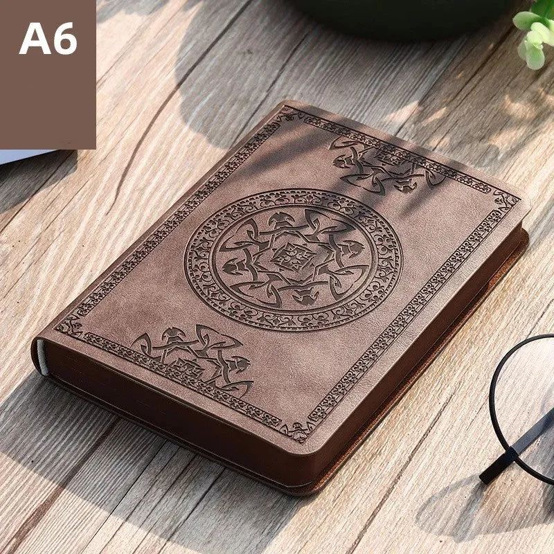 A6 Retro Pocket-Size Mini Notebook - Stamped PU Leather Writing Book for Office Bookkeeping