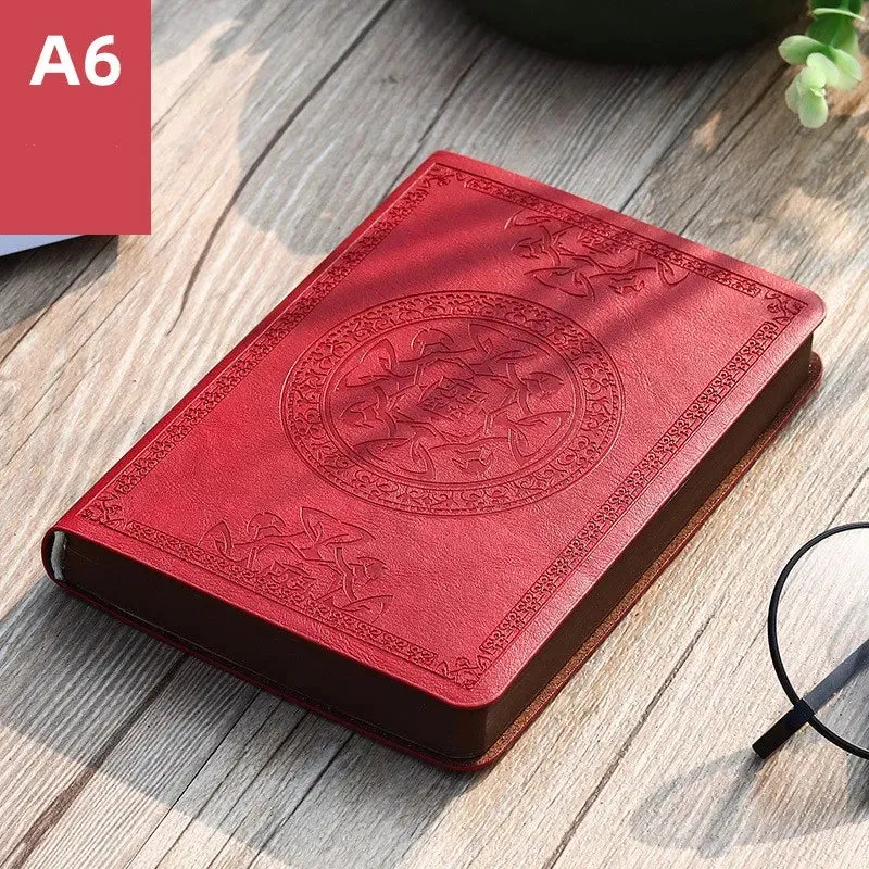 A6 Retro Pocket-Size Mini Notebook - Stamped PU Leather Writing Book for Office Bookkeeping