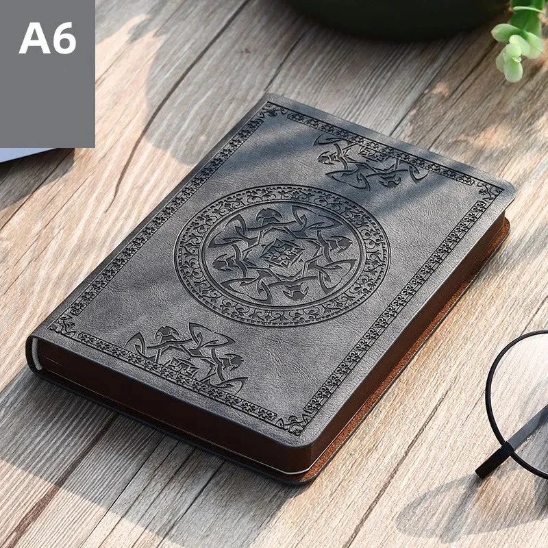 A6 Retro Pocket-Size Mini Notebook - Stamped PU Leather Writing Book for Office Bookkeeping
