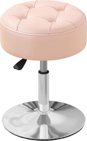 ACEQLYT® Adjustable Pink Vanity Stool, Swivel Vanity Chair for Makeup Room, Small Stool Chair for Vanity Bathroom Living Room, Round Ottoman Makeup Chair, PU Leather