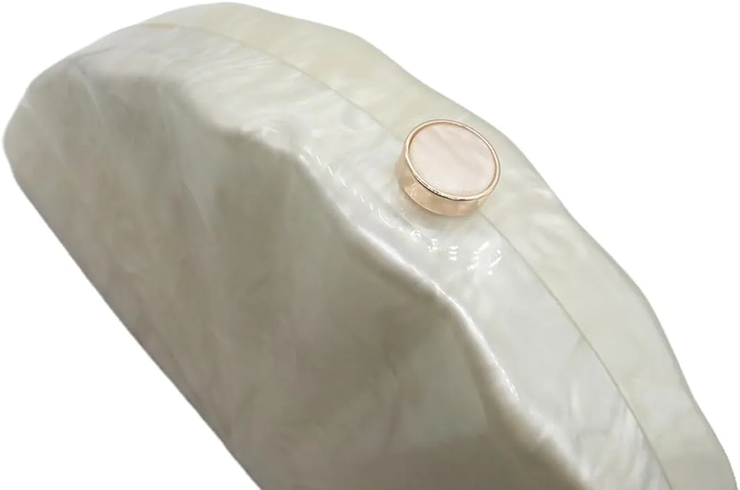 Acrylic Fan Shell Clutch Purse Elegant Marbled Unique Handbag with Detachable Chain for Party Cocktail Wedding