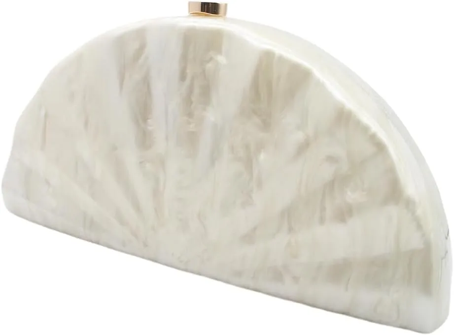 Acrylic Fan Shell Clutch Purse Elegant Marbled Unique Handbag with Detachable Chain for Party Cocktail Wedding