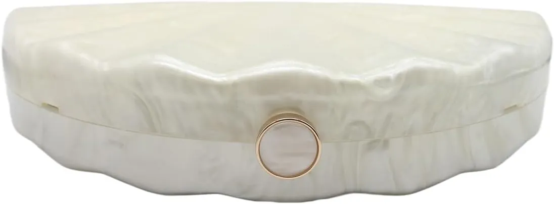 Acrylic Fan Shell Clutch Purse Elegant Marbled Unique Handbag with Detachable Chain for Party Cocktail Wedding