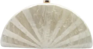 Acrylic Fan Shell Clutch Purse Elegant Marbled Unique Handbag with Detachable Chain for Party Cocktail Wedding