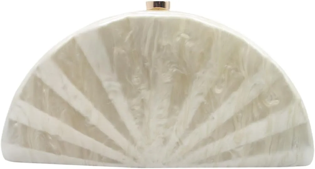Acrylic Fan Shell Clutch Purse Elegant Marbled Unique Handbag with Detachable Chain for Party Cocktail Wedding