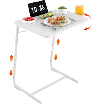 Adjustable TV Tray Folding Dinner - White Trays for Eating On Couch Wooden Tables Mate Stand Foldable Desk with Cup Holder Portable