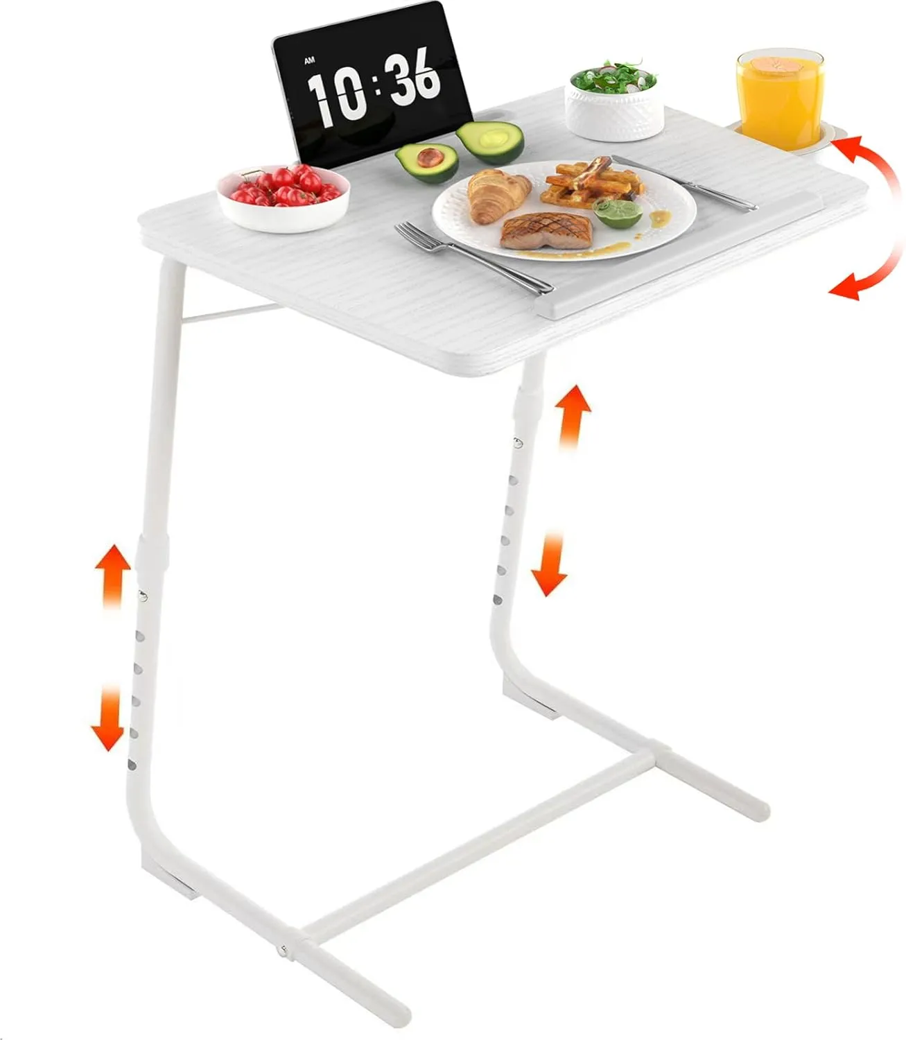 Adjustable TV Tray Folding Dinner - White Trays for Eating On Couch Wooden Tables Mate Stand Foldable Desk with Cup Holder Portable