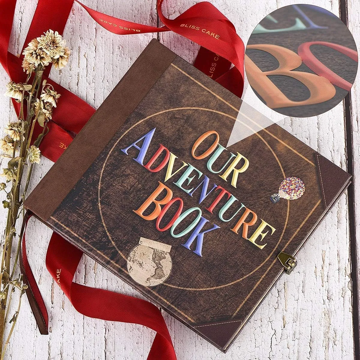 Adventure Book 148-Page DIY Handmade Scrapbook, Embossed Leather Cover - Ideal for Memories, Anniversary,Wedding, Best Friend Gift & Note-taking - Inspired by the 'Up' Saga(Ball-Adventure Book)
