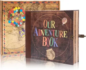 Adventure Book 148-Page DIY Handmade Scrapbook, Embossed Leather Cover - Ideal for Memories, Anniversary,Wedding, Best Friend Gift & Note-taking - Inspired by the 'Up' Saga(Ball-Adventure Book)