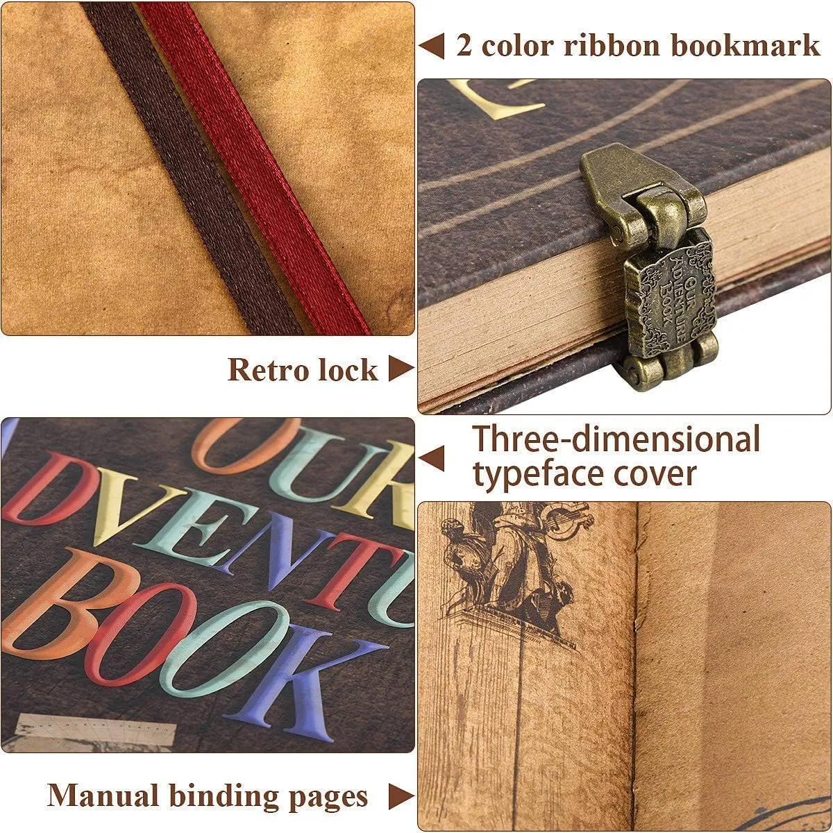 Adventure Book 148-Page DIY Handmade Scrapbook, Embossed Leather Cover - Ideal for Memories, Anniversary,Wedding, Best Friend Gift & Note-taking - Inspired by the 'Up' Saga(Ball-Adventure Book)