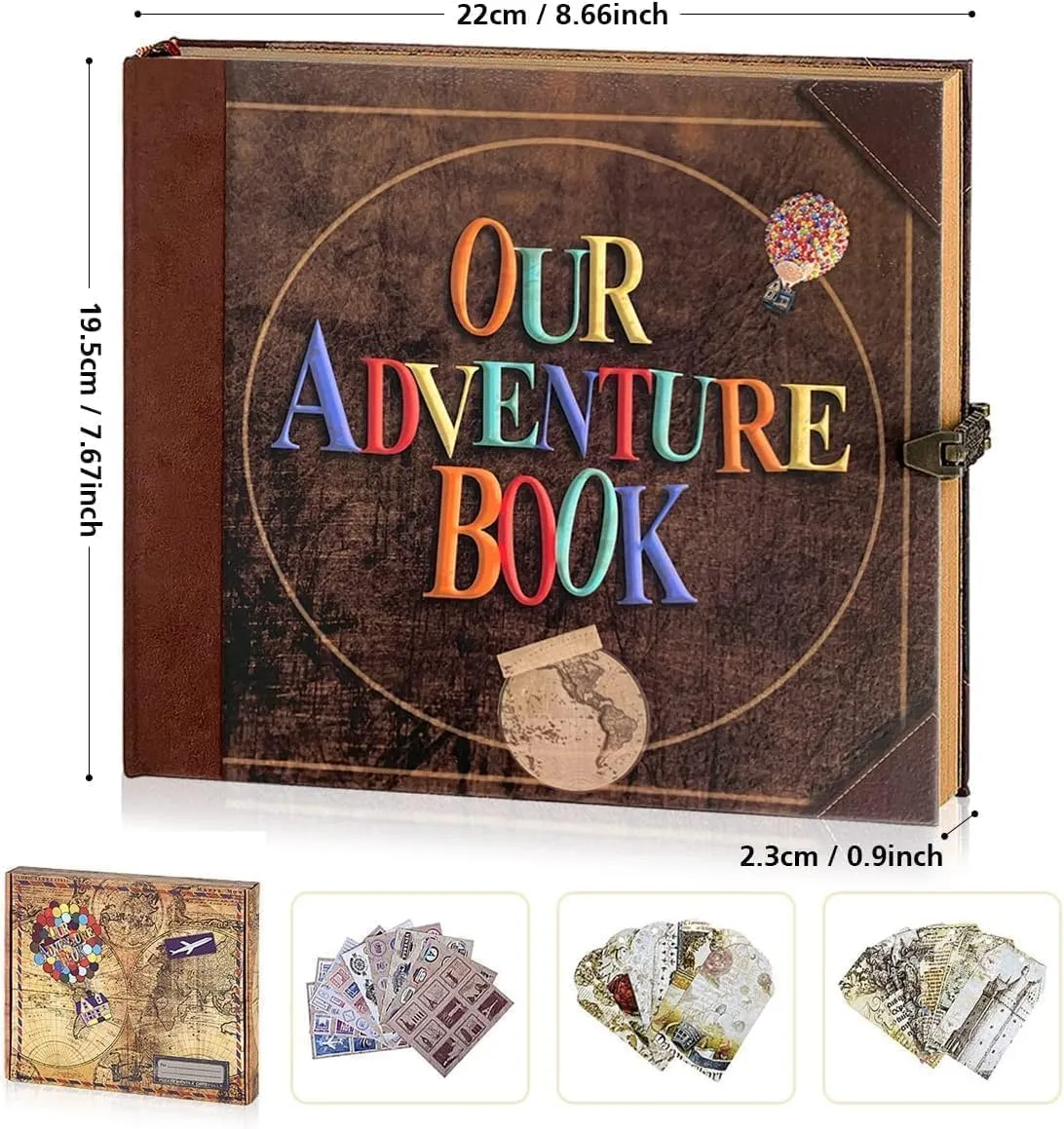Adventure Book 148-Page DIY Handmade Scrapbook, Embossed Leather Cover - Ideal for Memories, Anniversary,Wedding, Best Friend Gift & Note-taking - Inspired by the 'Up' Saga(Ball-Adventure Book)