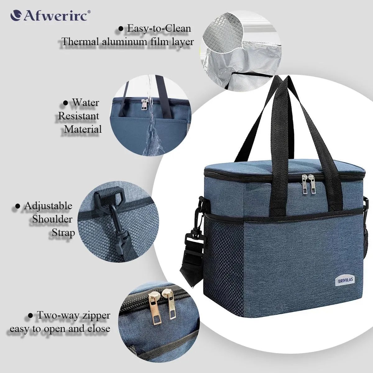 Afwerirc Lunch Bag for Men & Women, 8.8L Insulated Cooler Bag, Leak-Proof Lunch Box with Easy-Clean Lining, Compact for Work or Travel, Grey